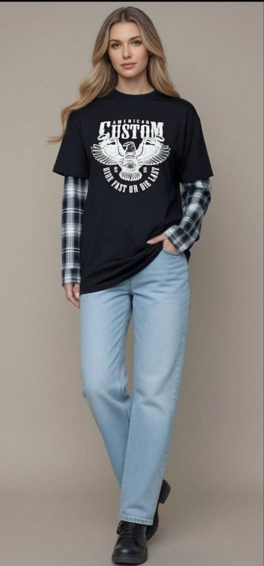 חולצה שילוב משובץ