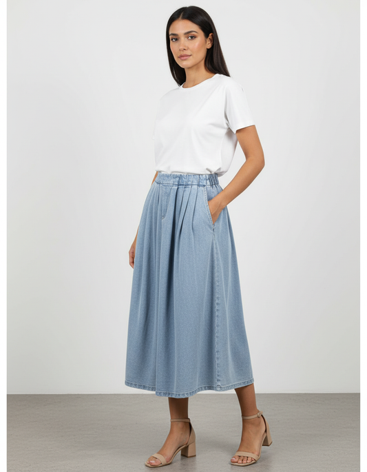 חצאית גינס מקסי גומי +כפתור