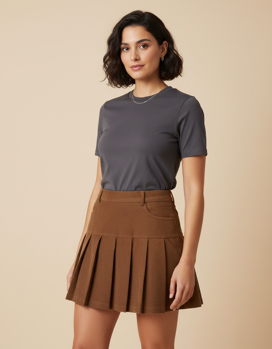 חצאית מיני קפלים קורדרוי