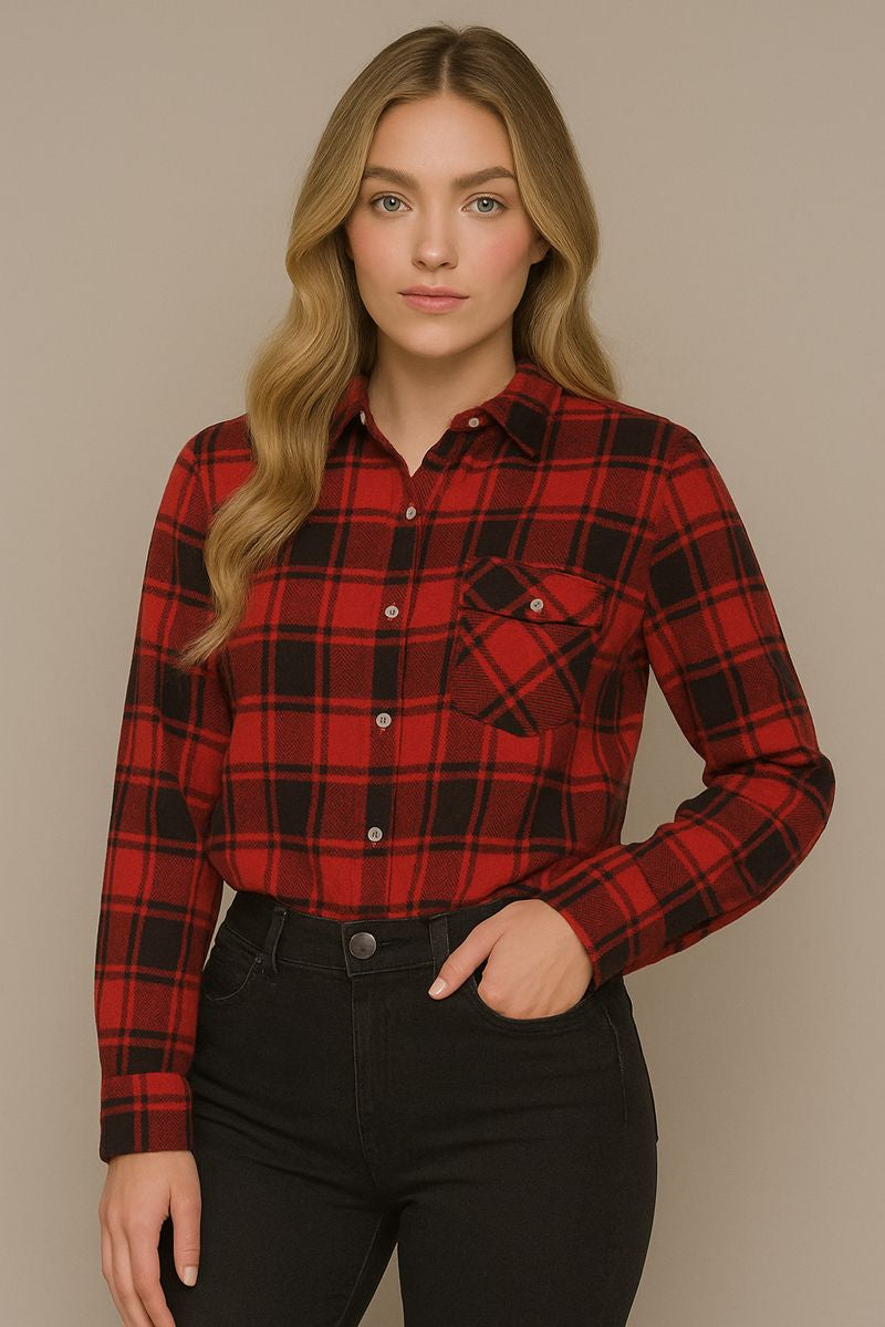 חולצה מכופתרת משובץ עבה