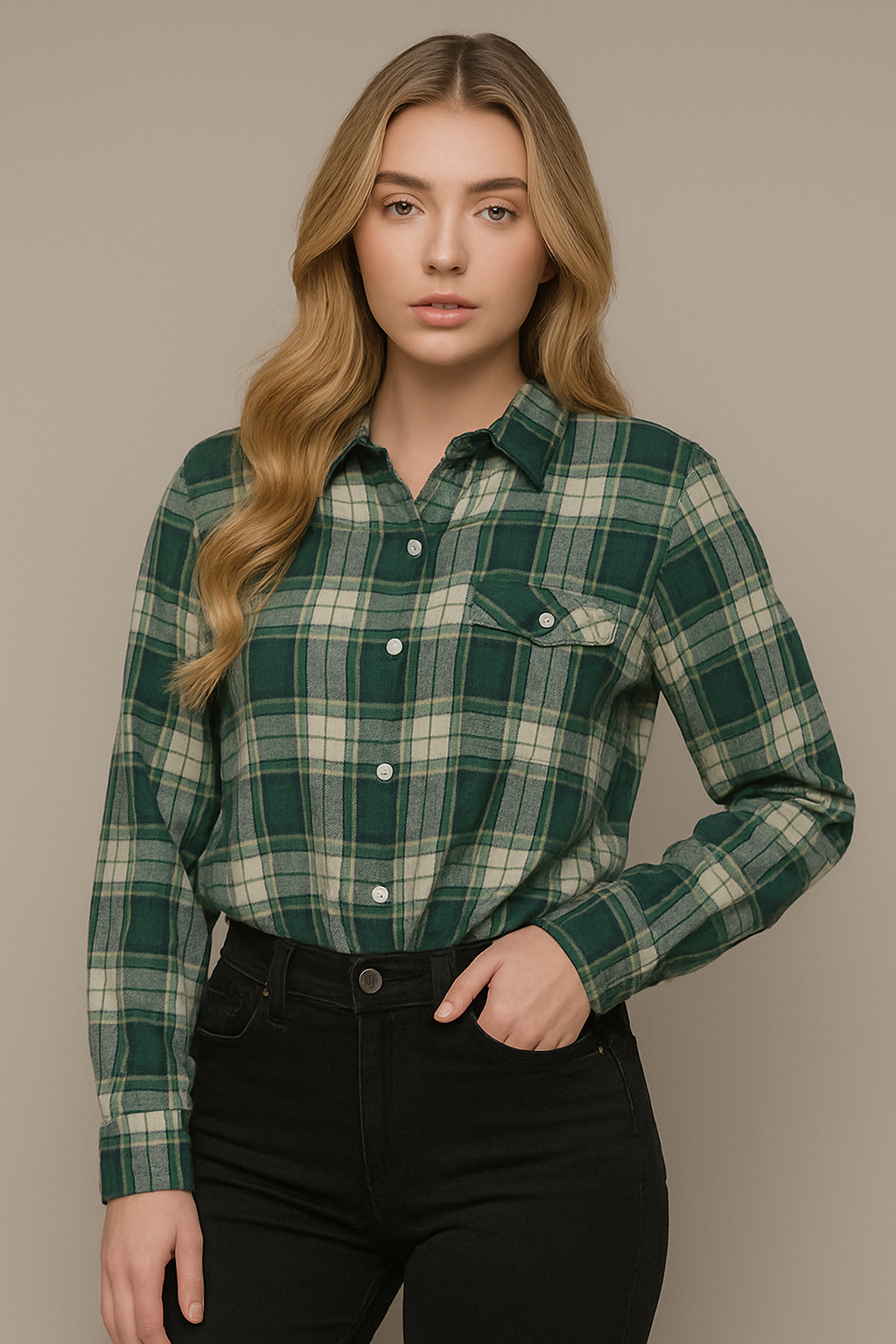 חולצה מכופתרת משובץ עבה