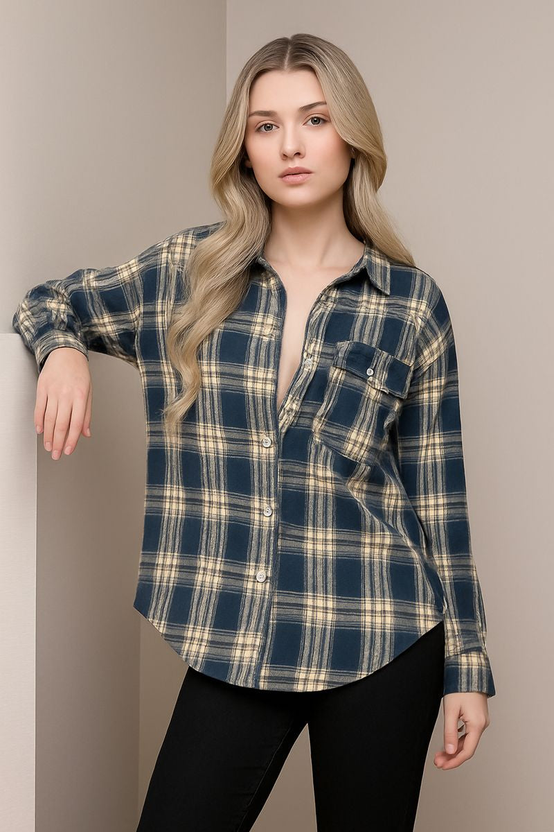 חולצה מכופתרת משובץ עבה