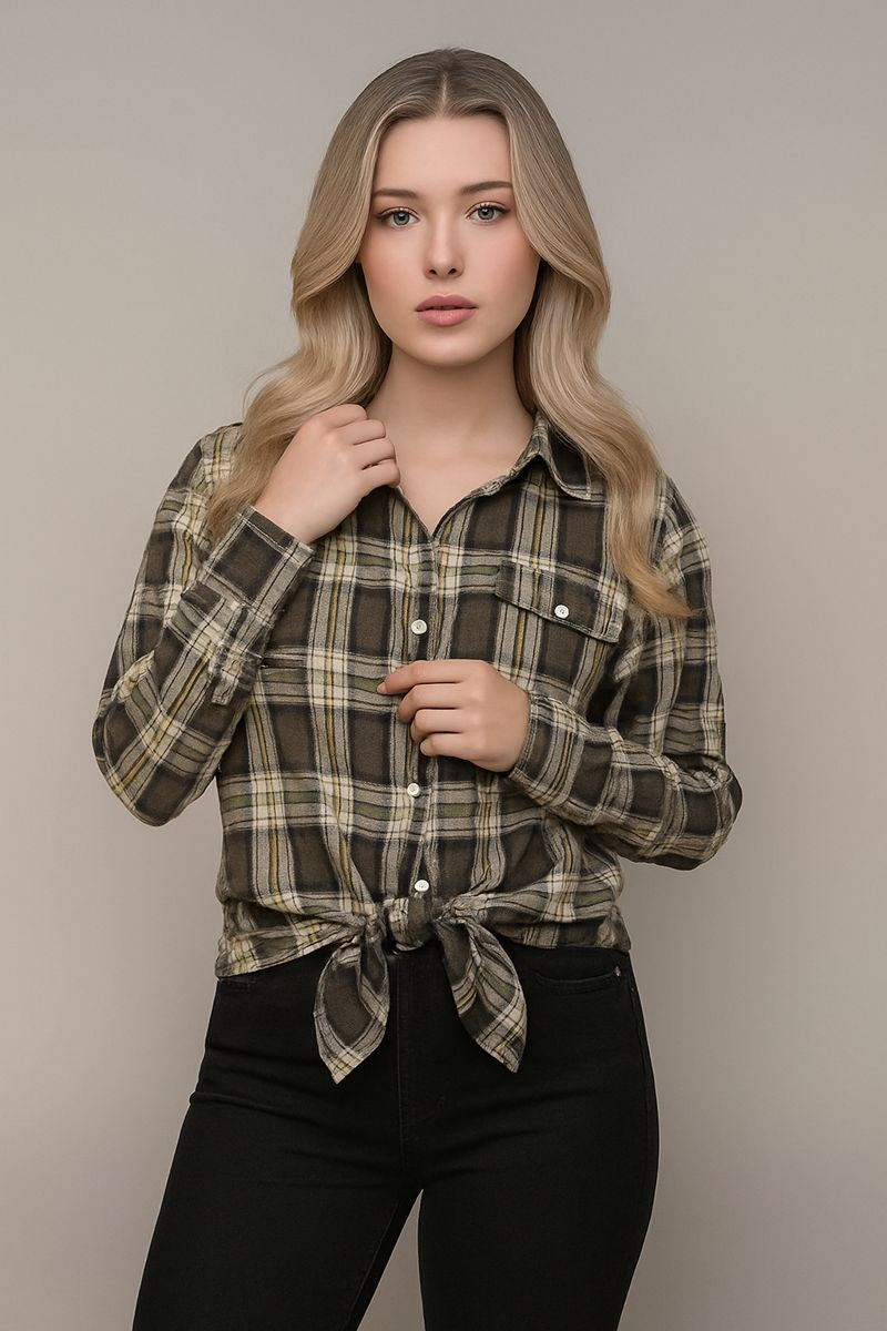 חולצה מכופתרת משובץ עבה