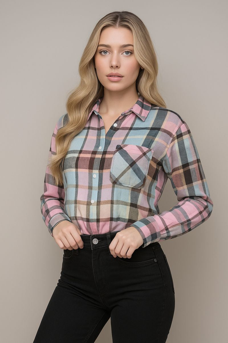 חולצה מכופתרת משובץ עבה