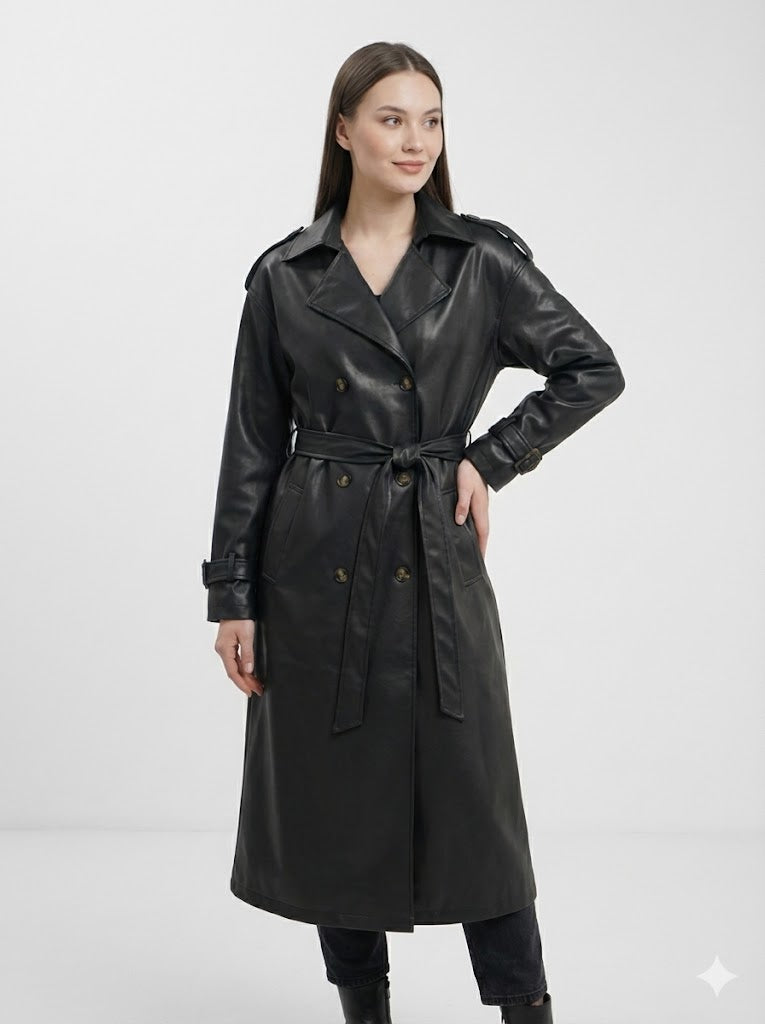 מעיל טרנץ דמוי עור