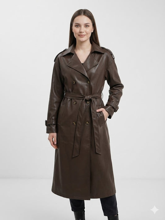 מעיל טרנץ דמוי עור