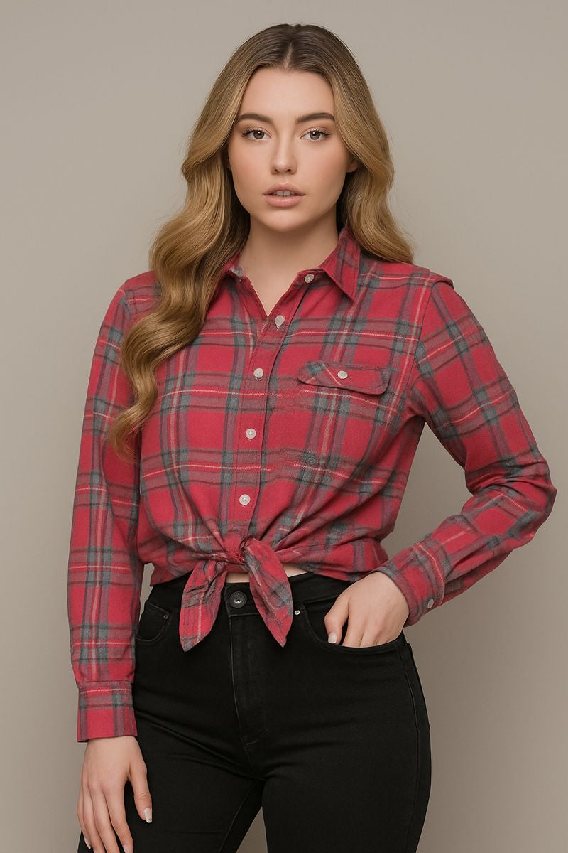 חולצה מכופתרת משובץ עבה