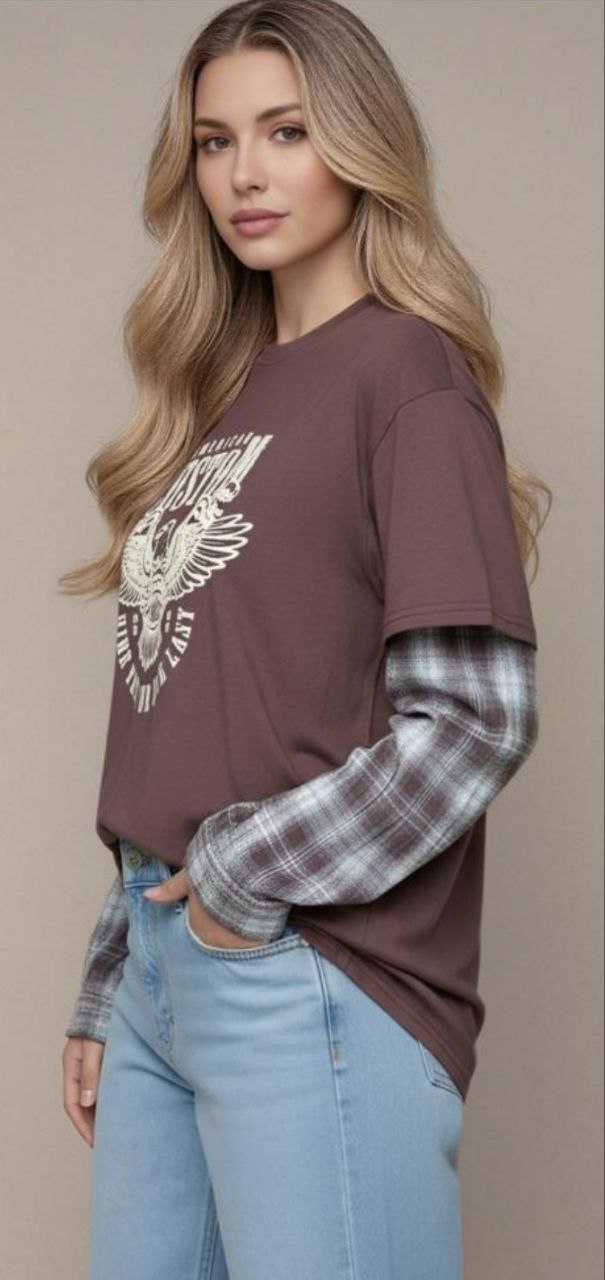 חולצה שילוב משובץ