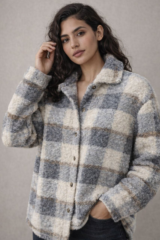 ג'קט פרווה כבש משובץ