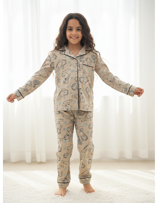 פיג'מה סאטן כפתורים (גארפילד)