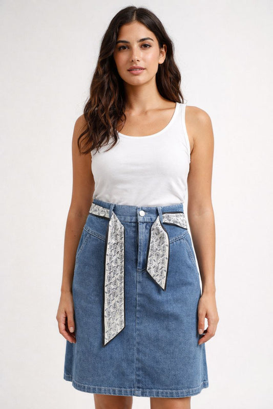 חצאית ג'ינס ארוכה בנדנה