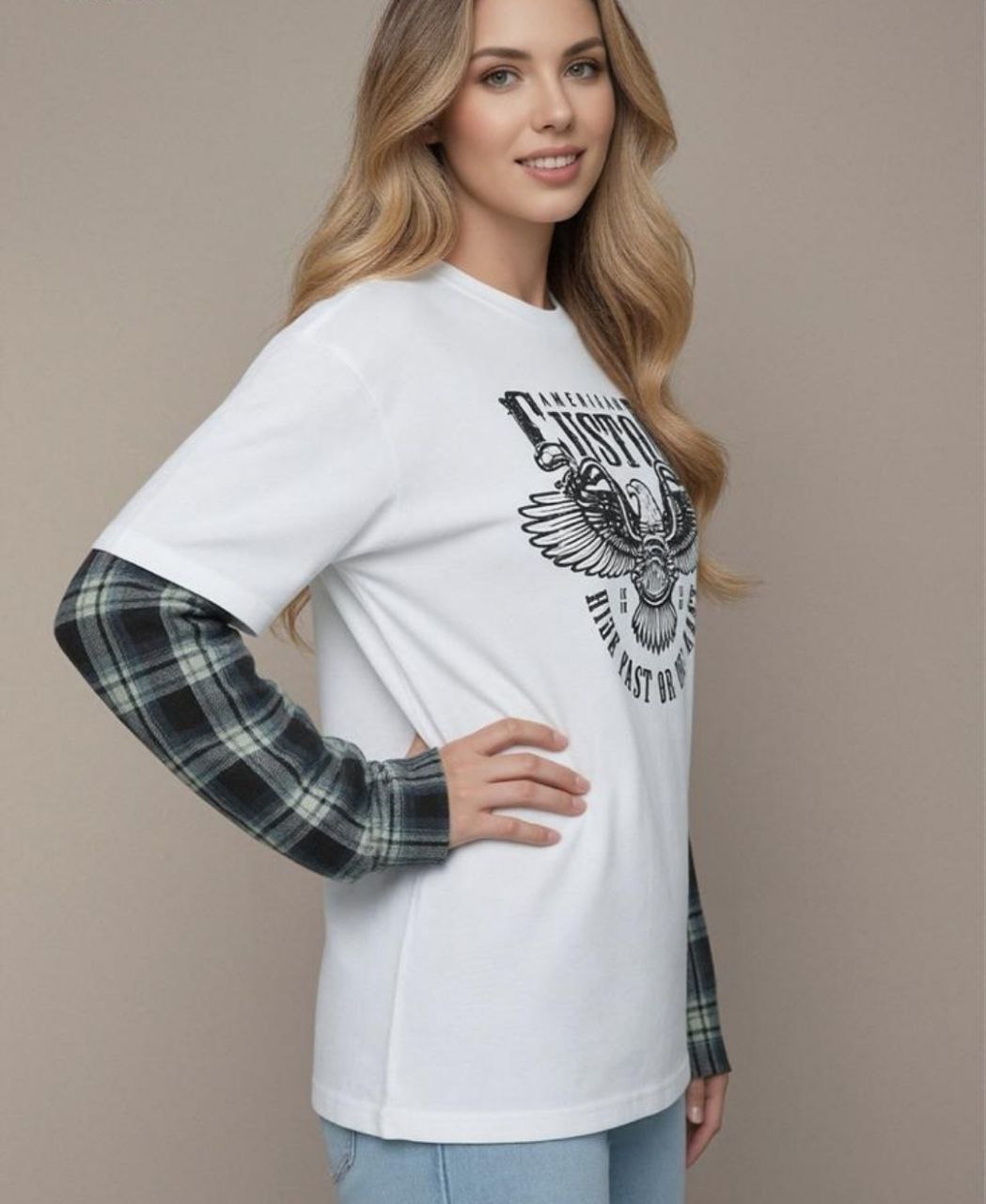 חולצה שילוב משובץ