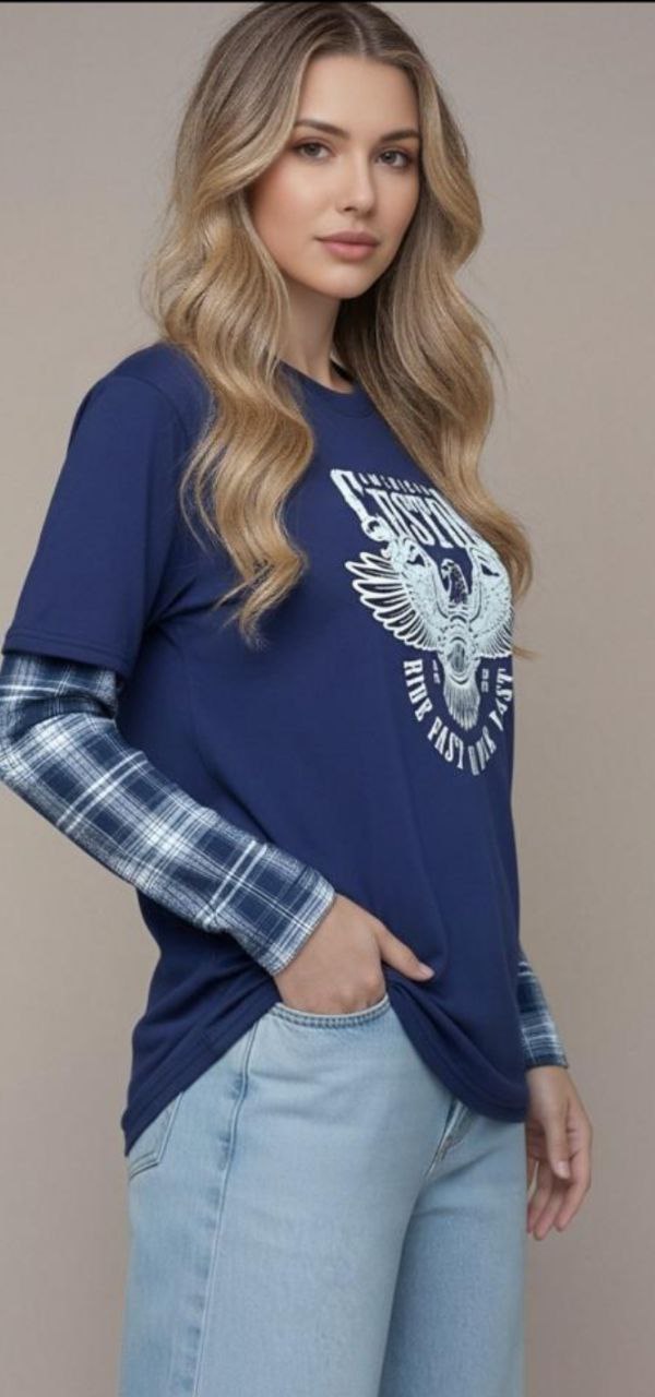 חולצה שילוב משובץ